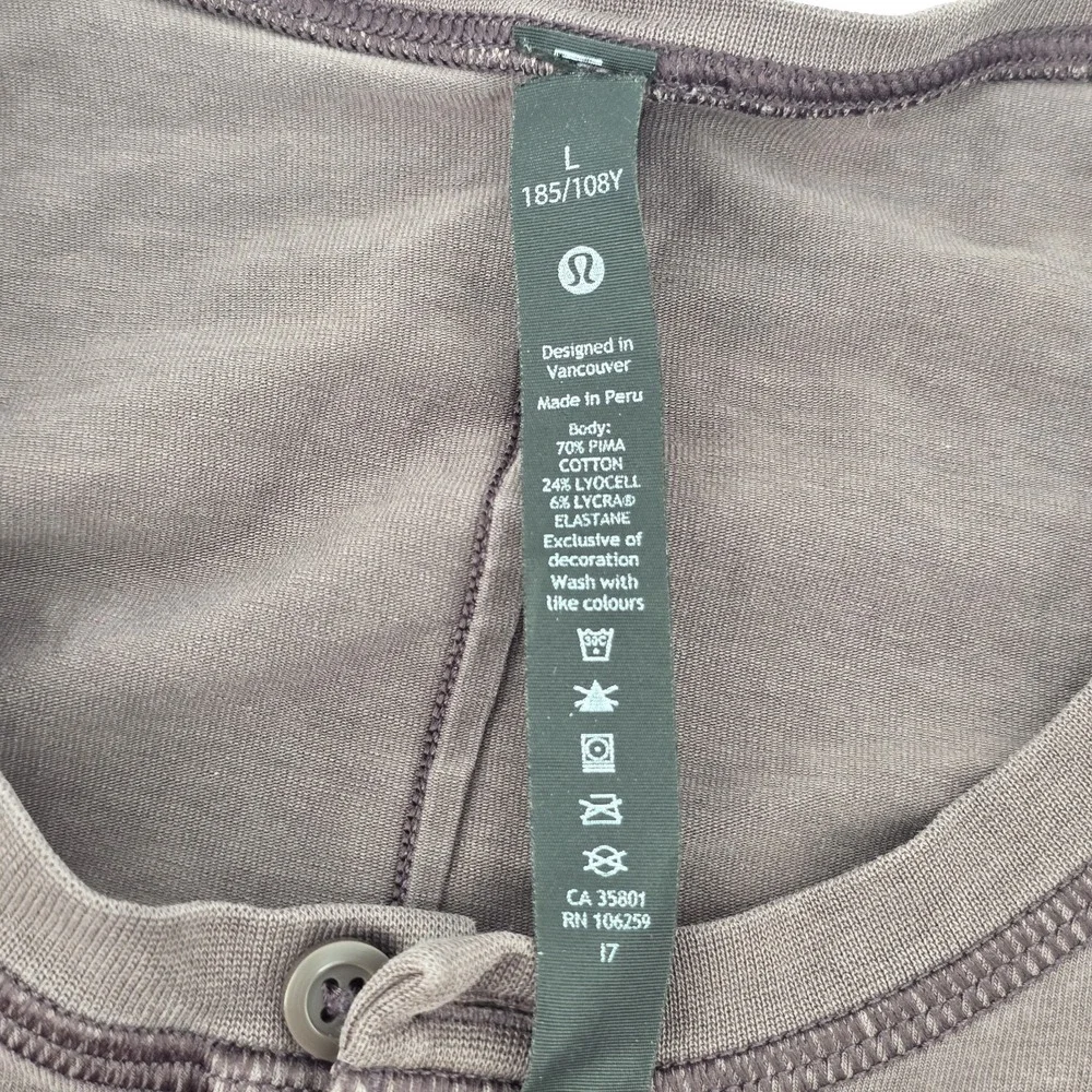Lululemon Henley Shirt Men Large Brown Long Sleeve